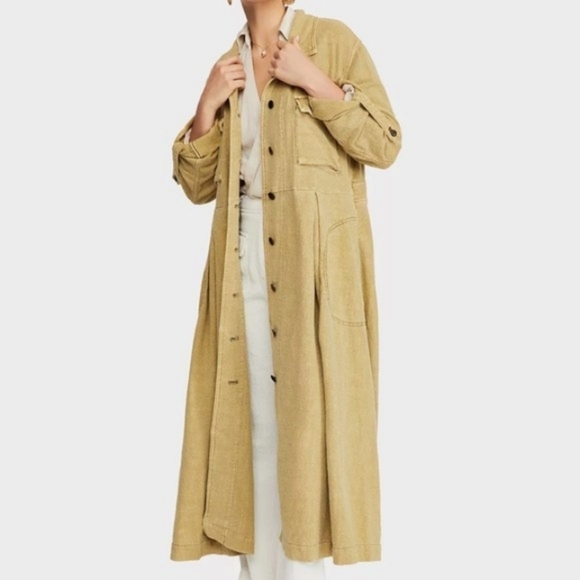 Free People Rainz Duster Jacket Notched-Collar Roll-Tab Trench Coat Size Medium